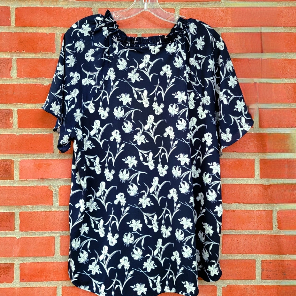Dark blue, iris flower blouse